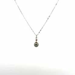 Collier Or Blanc 18k & Perle & Diamant
