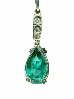 Collier Or Blanc 18K Emeraude et diamants