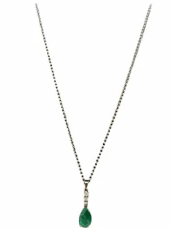 Collier Or Blanc 18K Emeraude et diamants