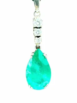 Collier Or Blanc 18K Emeraude et diamants