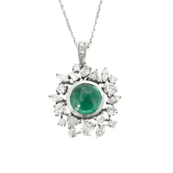 Collier or blanc, émeraude et diamants