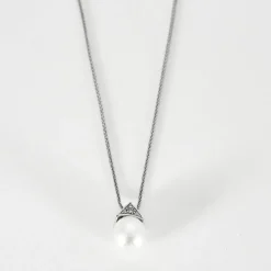 Collier or blanc perle de culture et diamants