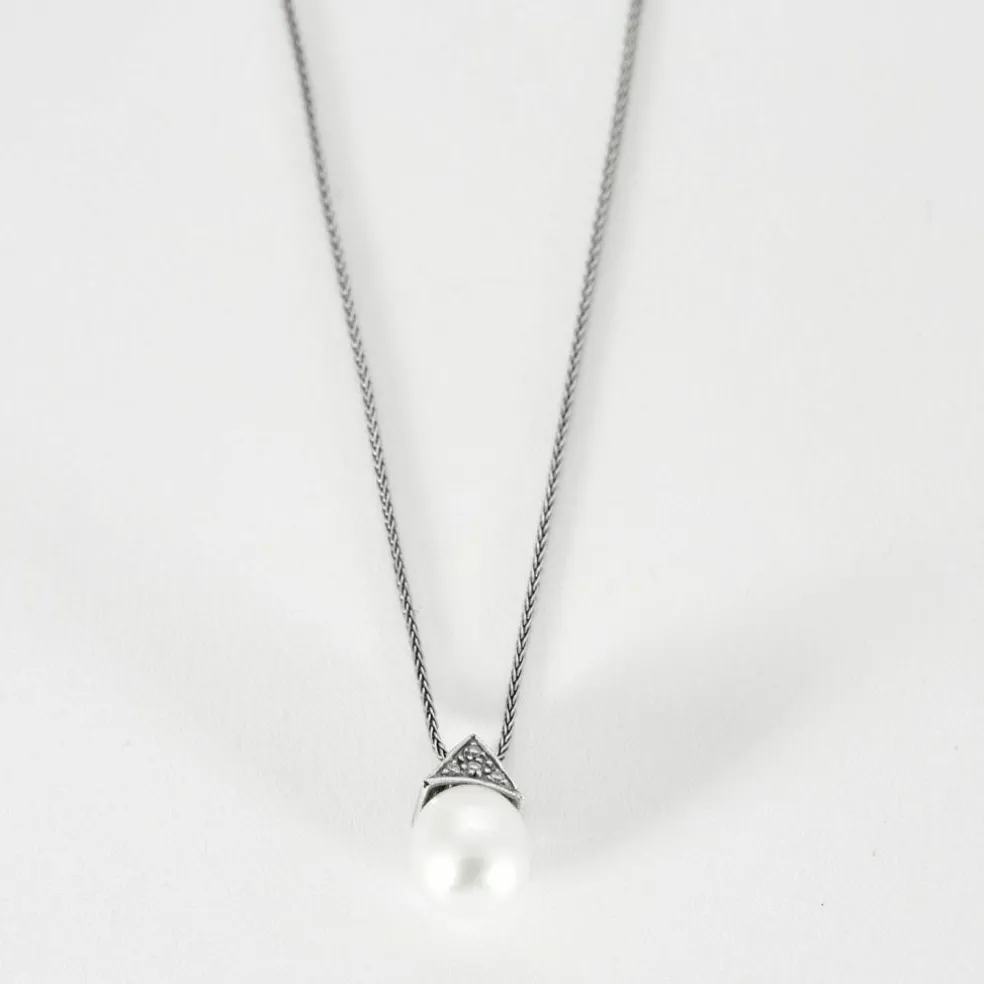 Collier or blanc perle de culture et diamants