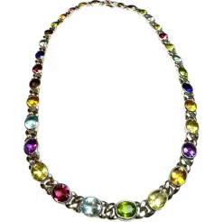 Collier or blanc, pierres fines et diamants