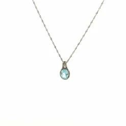Collier or blanc topaze et diamants
