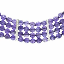 Collier or gris améthystes diamants