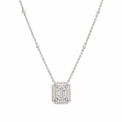 Collier or gris diamants effet Taille Emeraude