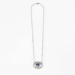 Collier or gris, diamants et tanzanite