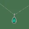 Collier Or gris pendentif goutte Emeraude et Diamants