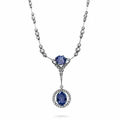 Collier or gris saphir bleu diamants