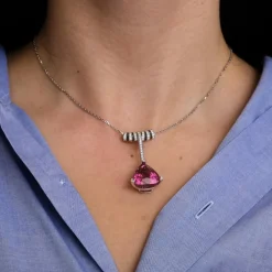 Collier Or Gris Tourmaline Rose