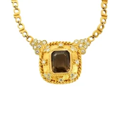Collier or jaune, diamant et quartz