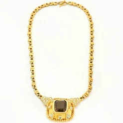 Collier or jaune, diamant et quartz