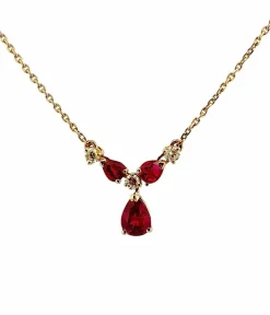 Collier or jaune, diamants et rubis poires