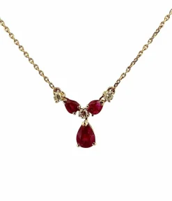 Collier or jaune, diamants et rubis poires