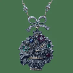 Collier or jaune et argent diamants