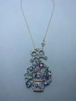Collier or jaune et argent diamants