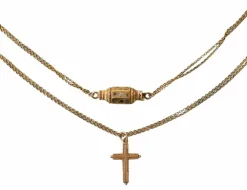 Collier Or Jaune Fermoir Barillet Emaillé et Croix