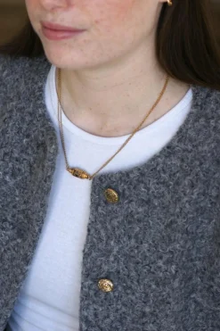 Collier Or Jaune Fermoir Barillet Emaillé et Croix
