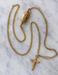 Collier Or Jaune Fermoir Barillet Emaillé et Croix