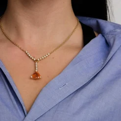 Collier Or Jaune Grenats & Diamants
