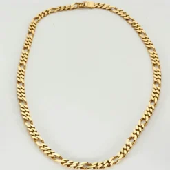 Collier or jaune maille gourmette alternée 3+1