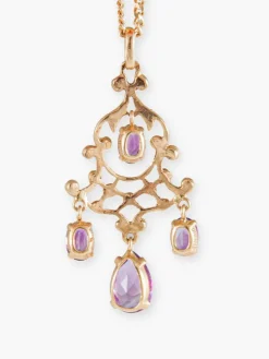 Collier Or Jaune, Pendentif Girandole Améthystes