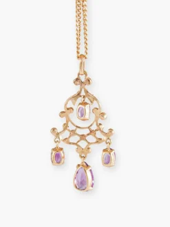 Collier Or Jaune, Pendentif Girandole Améthystes