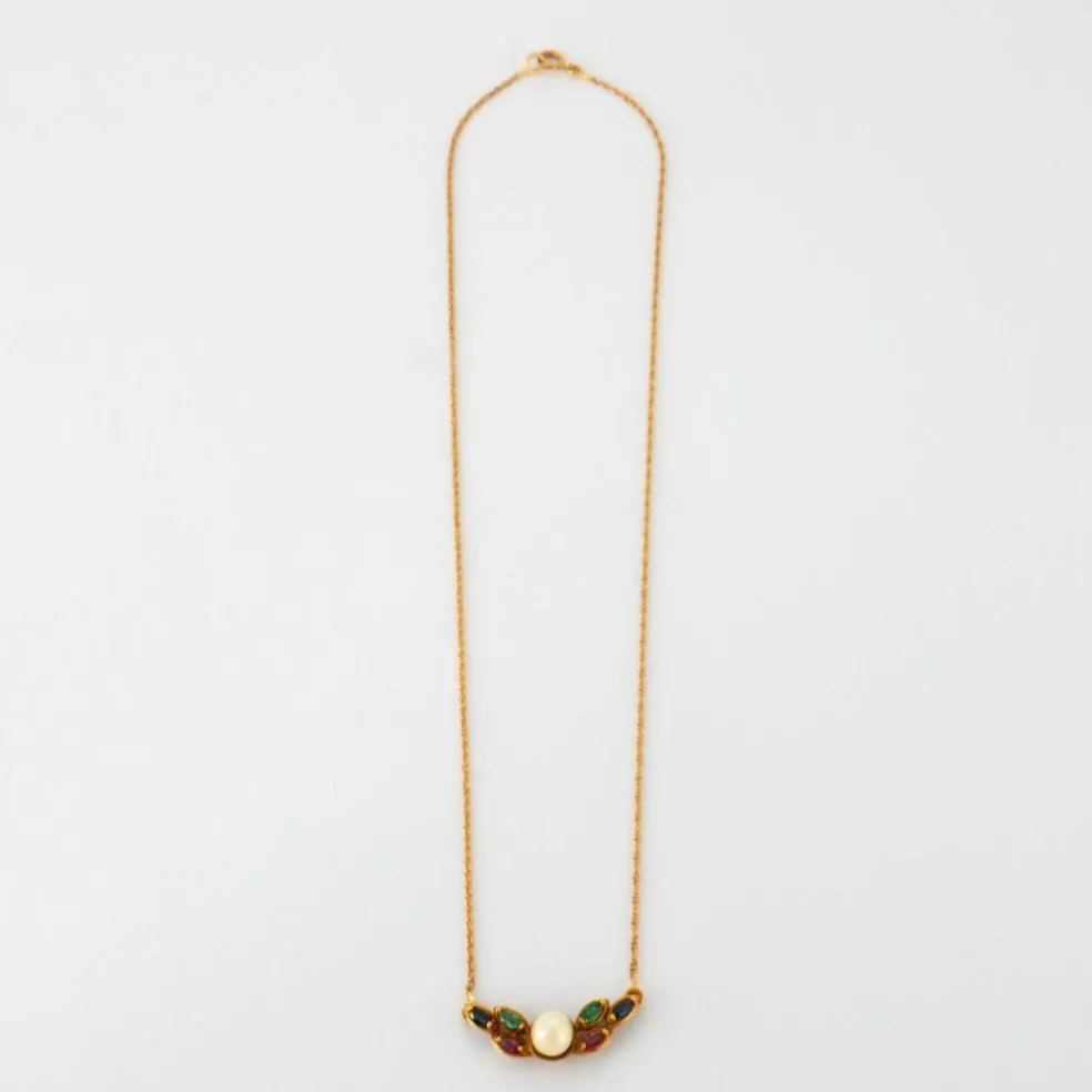 Collier or jaune perle saphirs rubis émeraudes