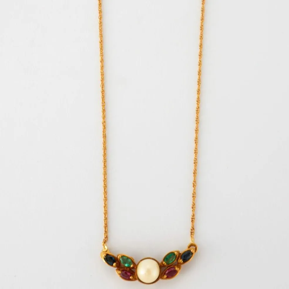 Collier or jaune perle saphirs rubis émeraudes