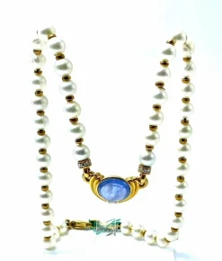 Collier Or jaune Perles Saphir cabochon