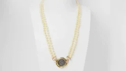 Collier or jaune pièce de constance II, perle de culture, diamants
