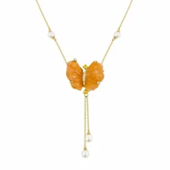 Collier Papillon en or jaune, quartzites pêche tourmalines et diamants