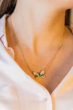 Collier Papillon Or jaune Emeraude