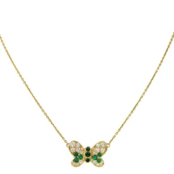 Collier Papillon Or jaune Emeraude