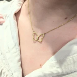 Collier papillon or jaune et diamant
