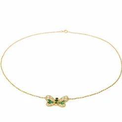 Collier Papillon Or jaune Emeraude