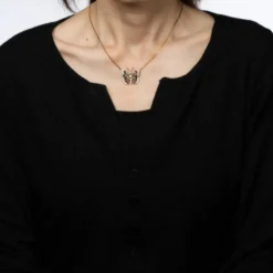 Collier papillon pierres précieuses et diamant, années 60