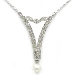 Collier Pendentif - Or blanc diamants & Perle