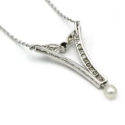 Collier Pendentif - Or blanc diamants & Perle