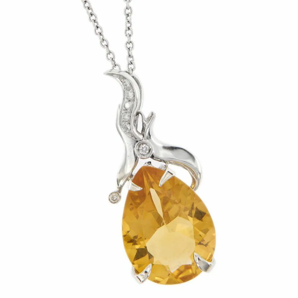 Collier pendentif Citrine Diamants