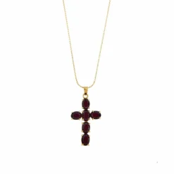 Collier pendentif croix grenats