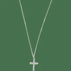 COLLIER PENDENTIF "CROIX" OR & DIAMANTS.