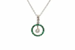 Collier pendentif diamants et émeraudes