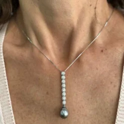 Collier pendentif diamants perles de Tahiti