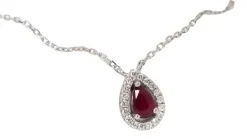 Collier pendentif en or blanc, diamants et Rubis en poire