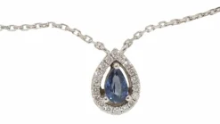 Collier pendentif en or blanc, saphir et diamants