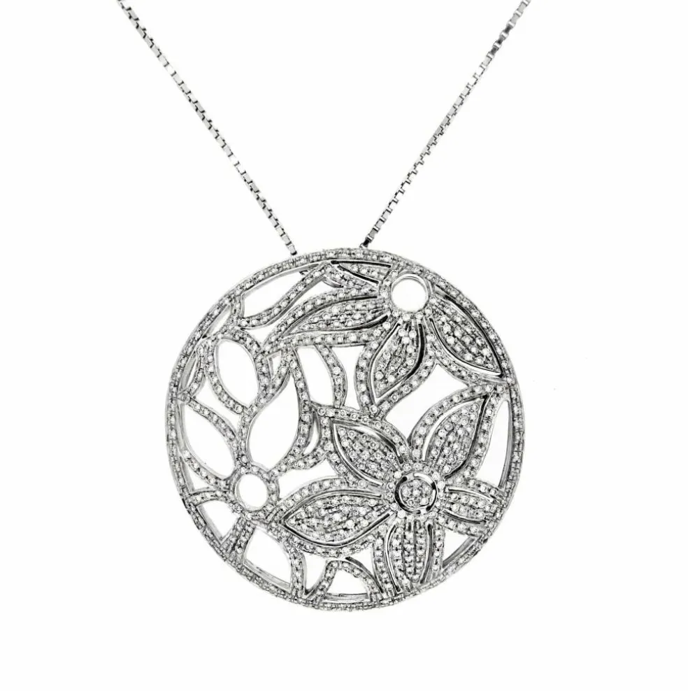 Collier pendentif floral et diamants