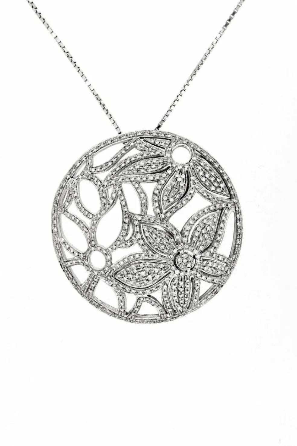 Collier pendentif floral et diamants