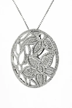 Collier pendentif floral et diamants